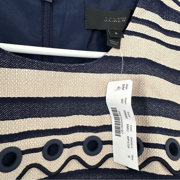 J. Crew Shift Dress Cream Navy Striped Woven Scalloped NEW Women’s 6 - Picture 5 of 9